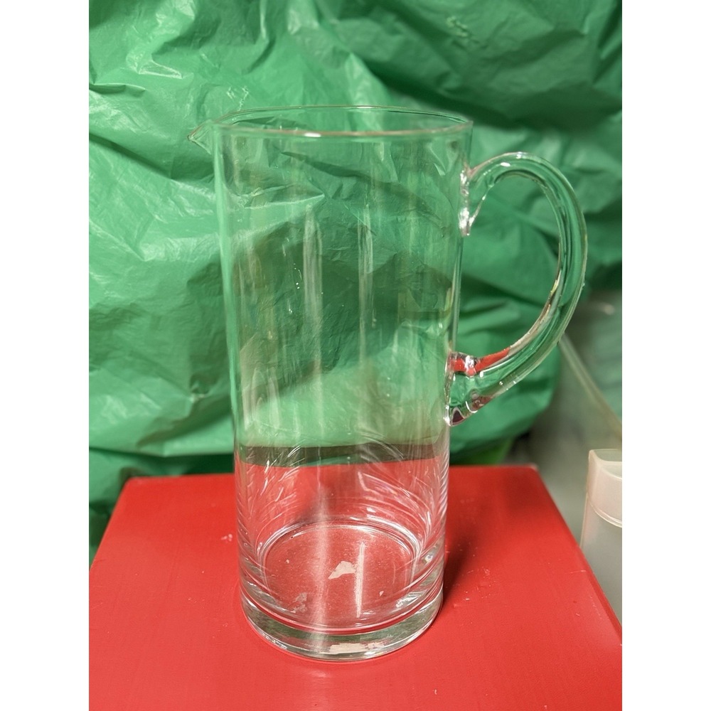 Clear Glass Pitcher with Handle & Spout ~8" Tall Water Juice Beverage Server